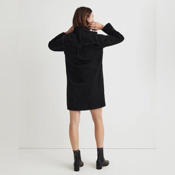 NWT Madewell Long Sleeve Denim Popover Mini Shirtdress in Clean Black Wash - Picture 4 of 10